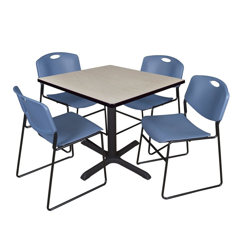 Regency Cain Square X - Base Breakroom Table with 4 Zeng Stack Chairs 36" W x 36" D x 29" H (REG - TB3636 - 44) - SchoolOutlet
