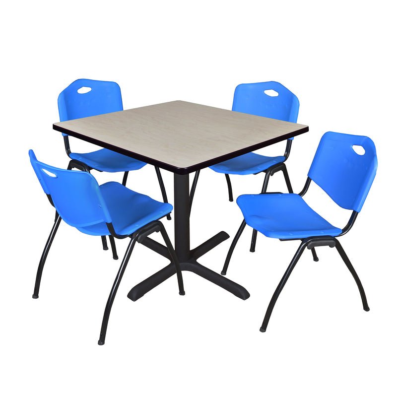 Regency Cain Square X - Base Breakroom Table with 4 M Stack Chairs 36" W x 36" D x 29" H (REG - TB3636 - 47) - SchoolOutlet