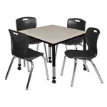 Regency Kee Mobile Adjustable Classroom Square Table with 4 Andy 18 in. Stack Chairs 36
