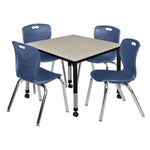 Regency Kee Mobile Adjustable Classroom Square Table with 4 Andy 18 in. Stack Chairs 36