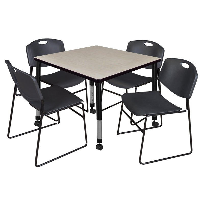 Regency Kee Mobile Adjustable Classroom Square Table with 4 Black Zeng Stack Chairs 36" W x 36" D x 23 - 34"H (REG - TB3636C - 44) - SchoolOutlet