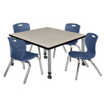 Regency Kee Mobile Adjustable Classroom Square Table with 4 Andy 12 in. Stack Chairs 36