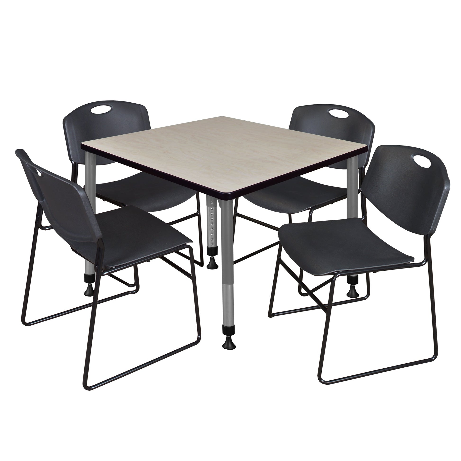 Regency Kee 36 in. Square Adjustable Classroom Table & 4 Zeng Stack Chairs - SchoolOutlet