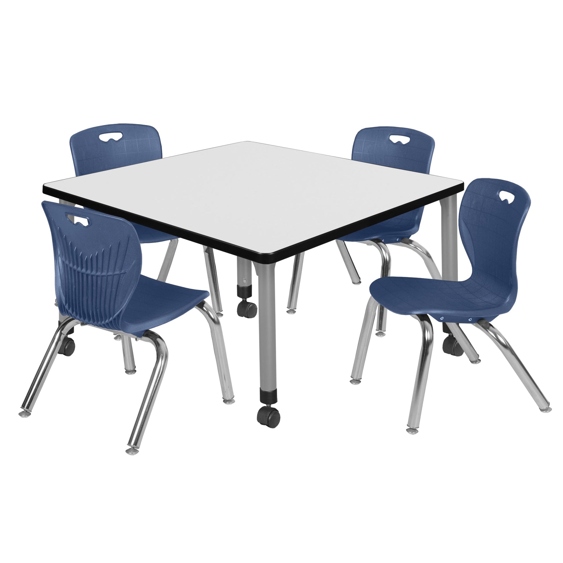 Regency Kee 36 in. Square Adjustable Classroom Table & 4 Andy 12 in. Stack Chairs - SchoolOutlet