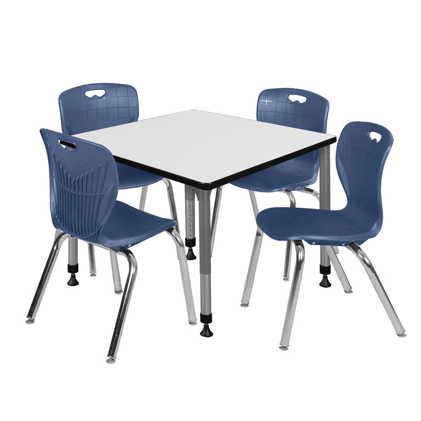 Regency Kee 36 in. Square Adjustable Classroom Table & 4 Andy 18 in. Stack Chairs - SchoolOutlet
