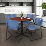 Regency Cain Round X Base Breakroom Table and Zeng Stack Chairs 36