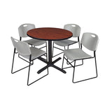 Regency Cain Round X Base Breakroom Table and Zeng Stack Chairs 36