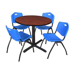 Regency Cain Professional Round X Base Breakroom Table and 4 M Stack Chairs 36" W x 36" D x 29" H (REG-TB36R-47)