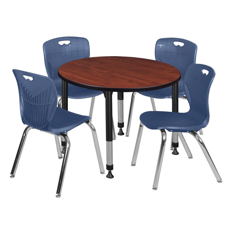 Regency Kee 36 in. Round Adjustable Classroom Table & 4 Andy 18 in. Stack Chairs - SchoolOutlet