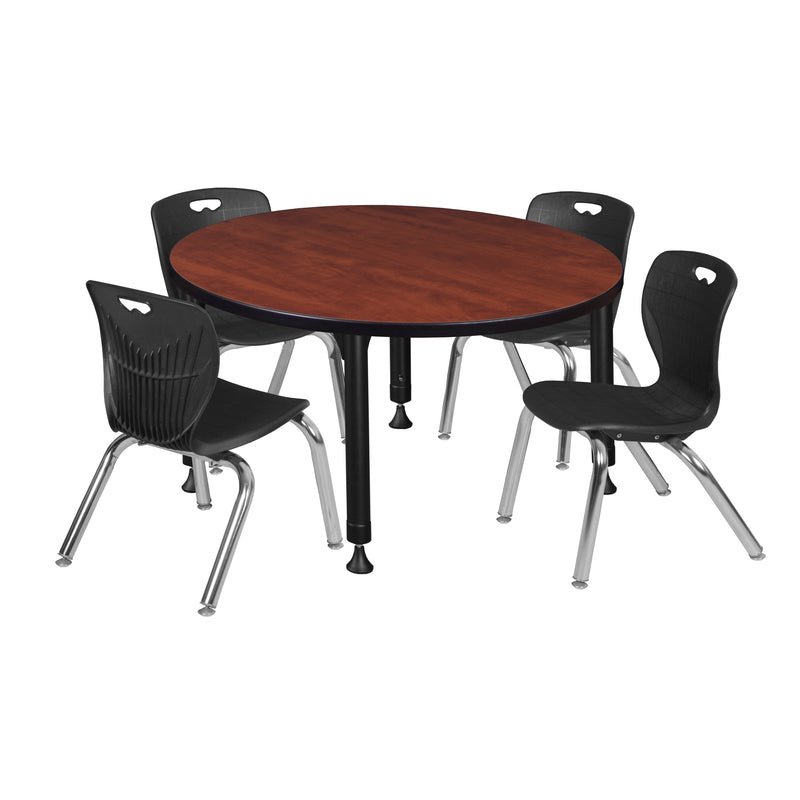 Regency Kee 36 in. Round Adjustable Classroom Table & 4 Andy 12 in. Stack Chairs - SchoolOutlet