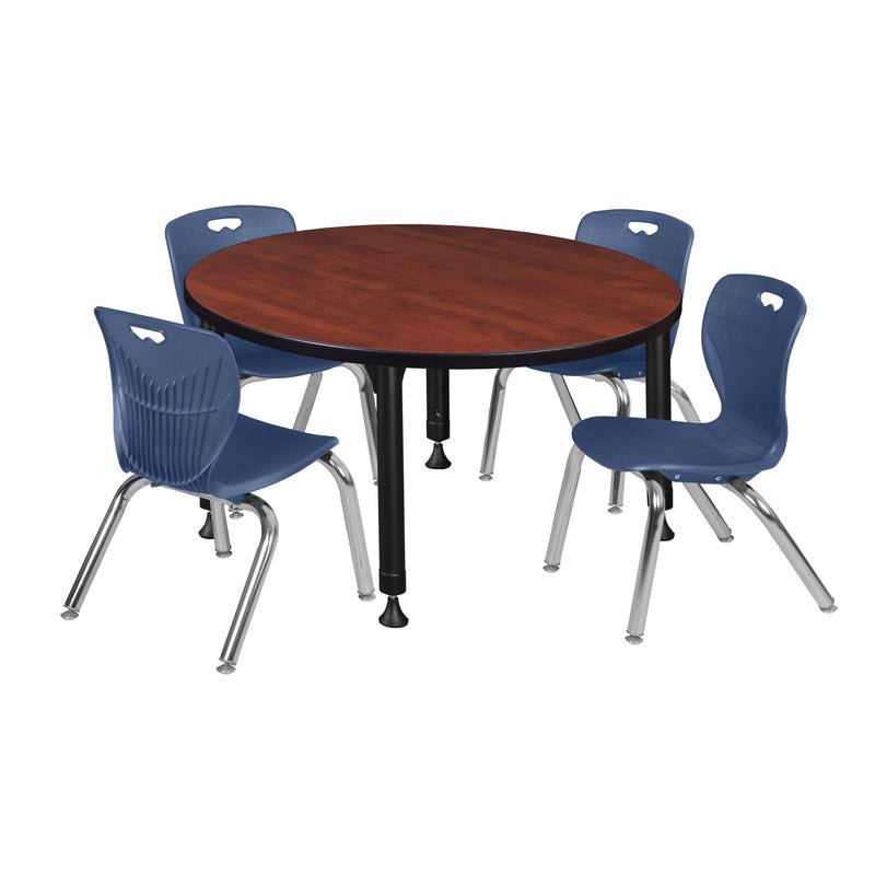Regency Kee 36 in. Round Adjustable Classroom Table & 4 Andy 12 in. Stack Chairs - SchoolOutlet
