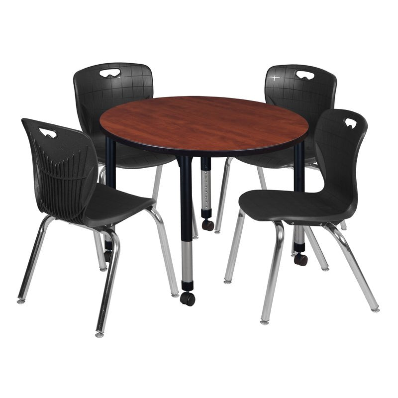 Regency Kee 36 in. Round Adjustable Classroom Table & 4 Andy 18 in. Stack Chairs - SchoolOutlet