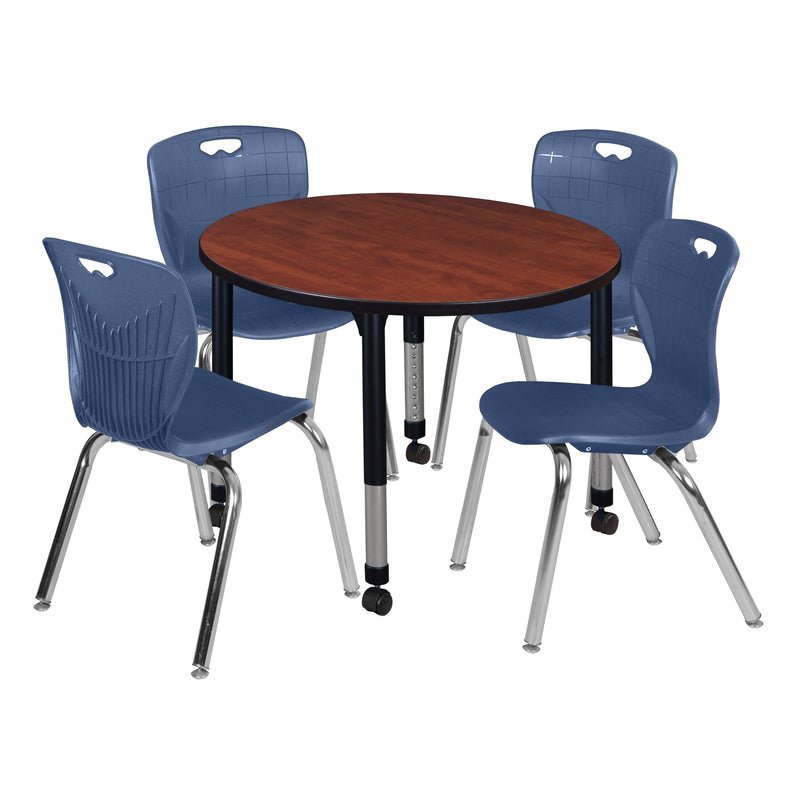 Regency Kee 36 in. Round Adjustable Classroom Table & 4 Andy 18 in. Stack Chairs - SchoolOutlet