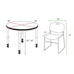 Regency Kee Round Mobile Height Adjustable Classroom Table and 4 Black Zeng Stack Chairs 36