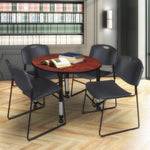 Regency Kee Round Mobile Height Adjustable Classroom Table and 4 Black Zeng Stack Chairs 36
