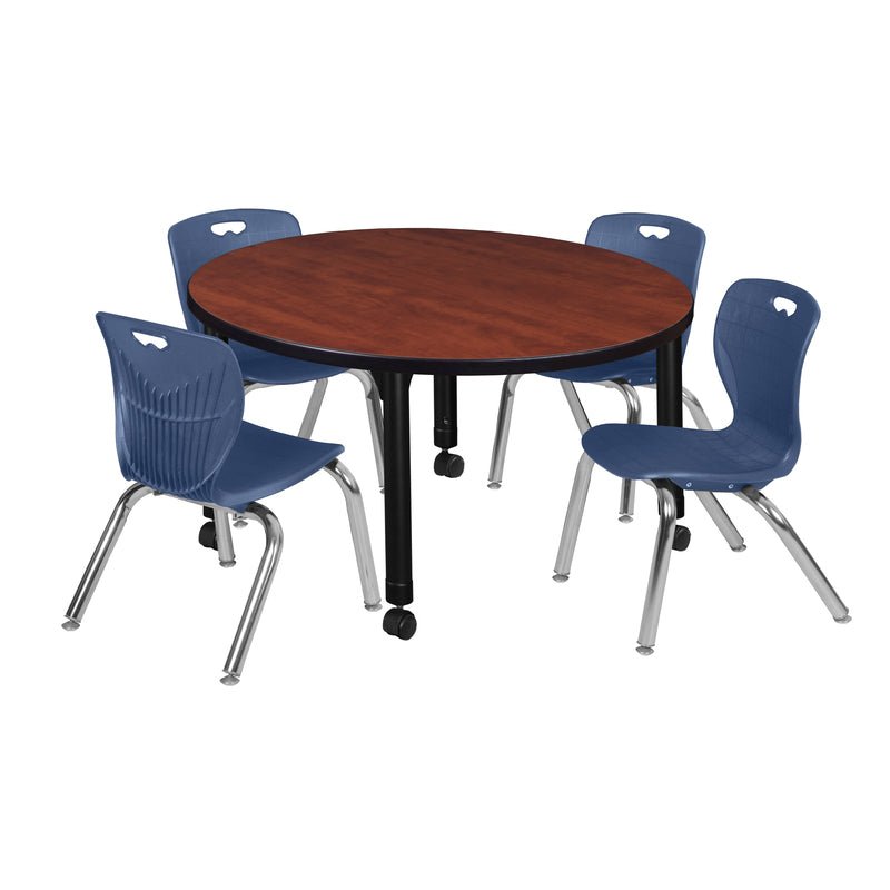 Regency Kee 36 in. Round Adjustable Classroom Table & 4 Andy 12 in. Stack Chairs - SchoolOutlet