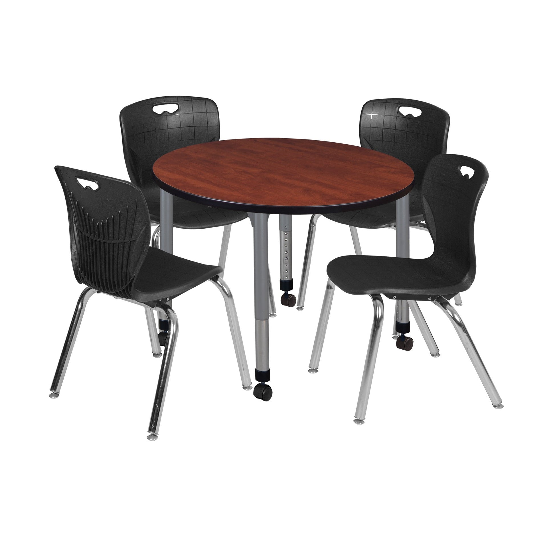Regency Kee 36 in. Round Adjustable Classroom Table & 4 Andy 18 in. Stack Chairs - SchoolOutlet