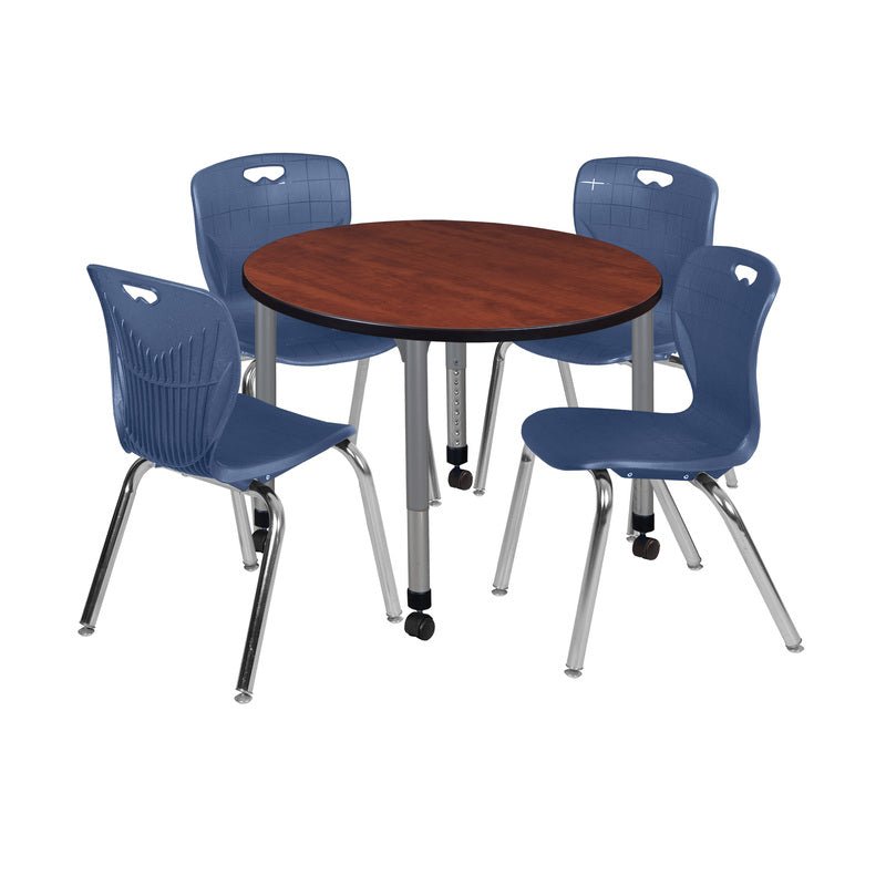Regency Kee 36 in. Round Adjustable Classroom Table & 4 Andy 18 in. Stack Chairs - SchoolOutlet
