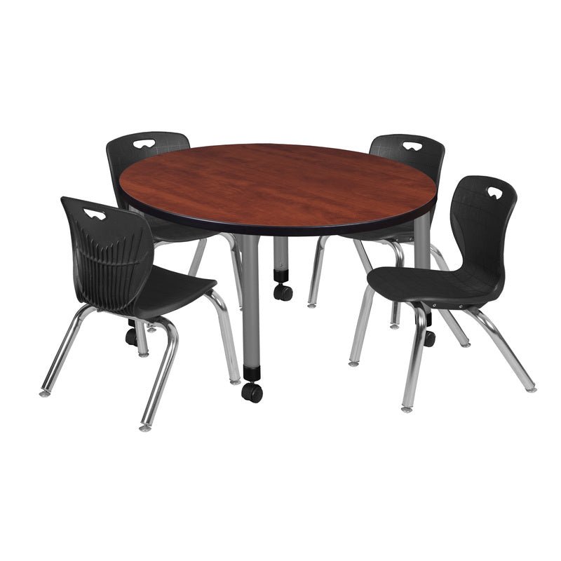 Regency Kee 36 in. Round Adjustable Classroom Table & 4 Andy 12 in. Stack Chairs - SchoolOutlet