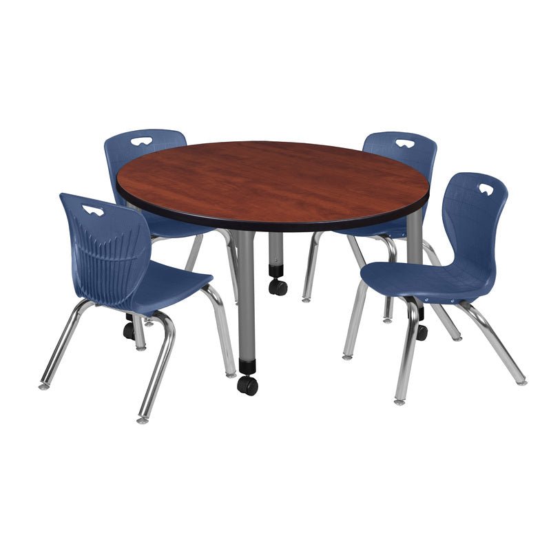 Regency Kee 36 in. Round Adjustable Classroom Table & 4 Andy 12 in. Stack Chairs - SchoolOutlet