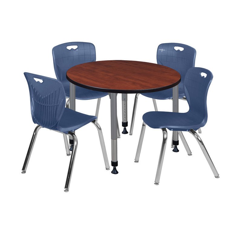 Regency Kee 36 in. Round Adjustable Classroom Table & 4 Andy 18 in. Stack Chairs - SchoolOutlet