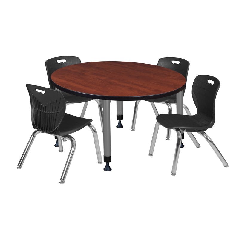 Regency Kee 36 in. Round Adjustable Classroom Table & 4 Andy 12 in. Stack Chairs - SchoolOutlet