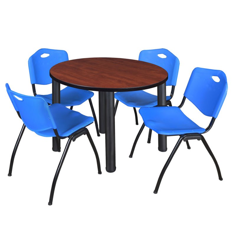 Regency Kee Round Versatile Breakroom Table with 4 M Stack Chairs 36"W x 36"D x 29"H (REG - TB36RP - 47) - SchoolOutlet