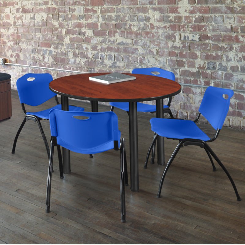 Regency Kee Round Versatile Breakroom Table with 4 M Stack Chairs 36"W x 36"D x 29"H (REG - TB36RP - 47) - SchoolOutlet