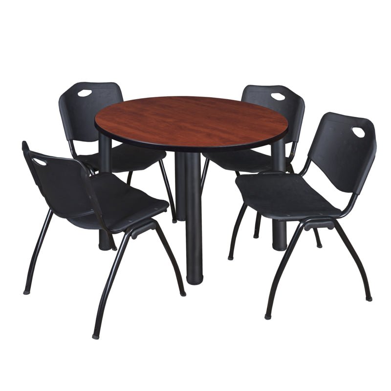 Regency Kee Round Versatile Breakroom Table with 4 M Stack Chairs 36"W x 36"D x 29"H (REG - TB36RP - 47) - SchoolOutlet