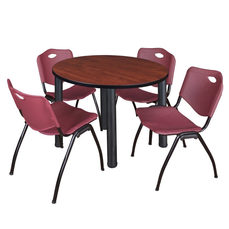 Regency Kee Round Versatile Breakroom Table with 4 M Stack Chairs 36"W x 36"D x 29"H (REG - TB36RP - 47) - SchoolOutlet