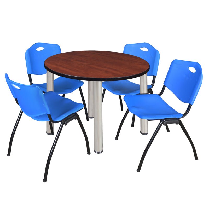 Regency Kee Round Versatile Breakroom Table with 4 M Stack Chairs 36"W x 36"D x 29"H (REG - TB36RP - 47) - SchoolOutlet