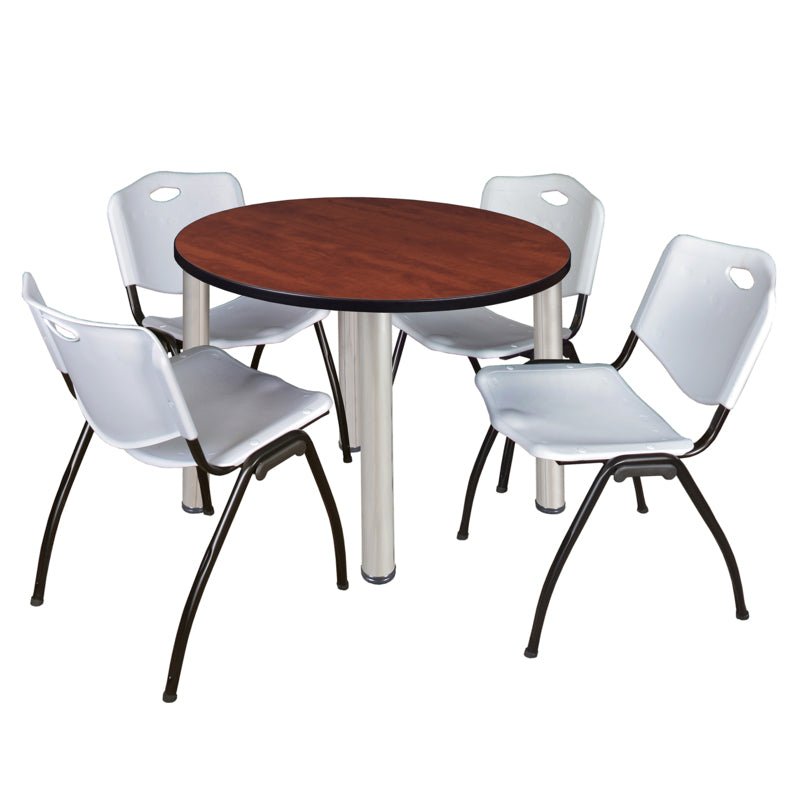Regency Kee Round Versatile Breakroom Table with 4 M Stack Chairs 36"W x 36"D x 29"H (REG - TB36RP - 47) - SchoolOutlet