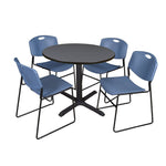 Regency Cain Round X Base Breakroom Table and Zeng Stack Chairs 36