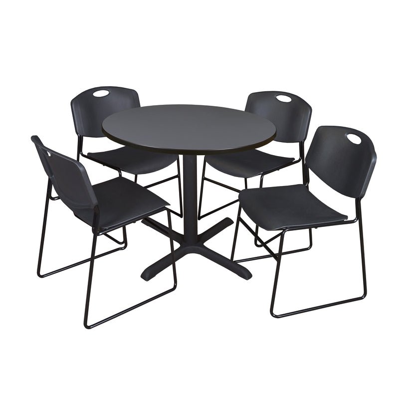 Regency Cain Round X Base Breakroom Table and Zeng Stack Chairs 36" W x 36" D x 29" H (REG - TB36R - 44) - SchoolOutlet