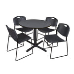 Regency Cain Round X Base Breakroom Table and Zeng Stack Chairs 36