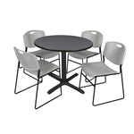 Regency Cain Round X Base Breakroom Table and Zeng Stack Chairs 36