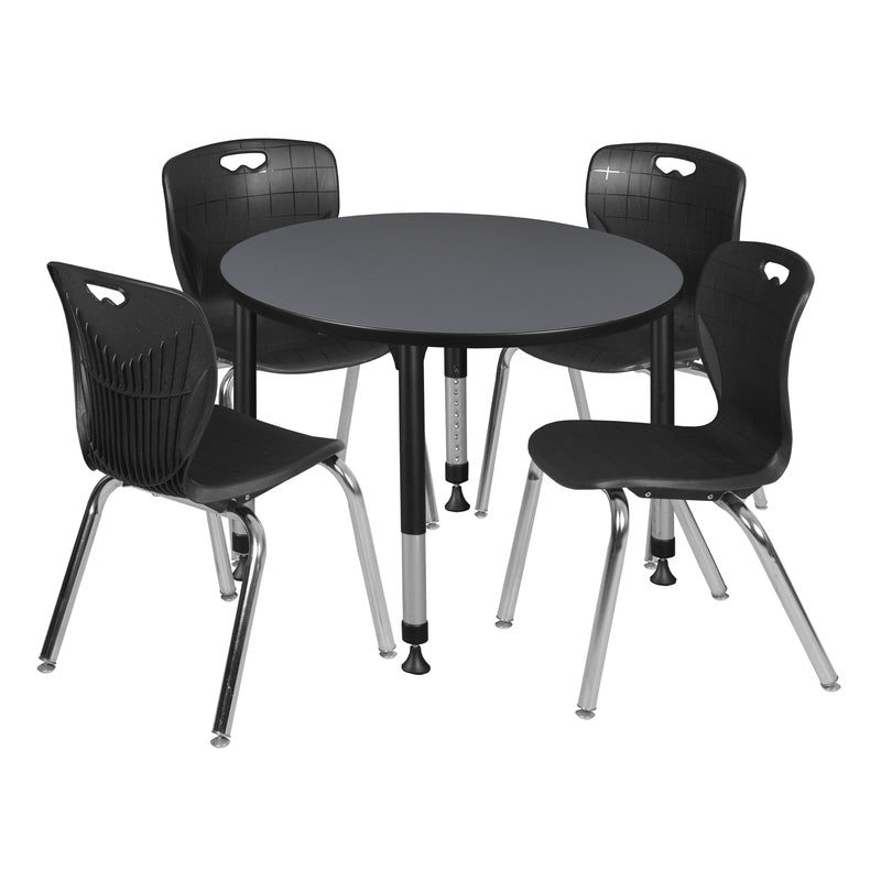 Regency Kee 36 in. Round Adjustable Classroom Table & 4 Andy 18 in. Stack Chairs - SchoolOutlet