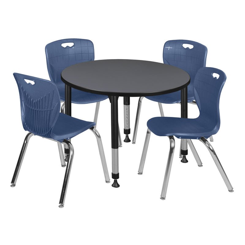 Regency Kee 36 in. Round Adjustable Classroom Table & 4 Andy 18 in. Stack Chairs - SchoolOutlet