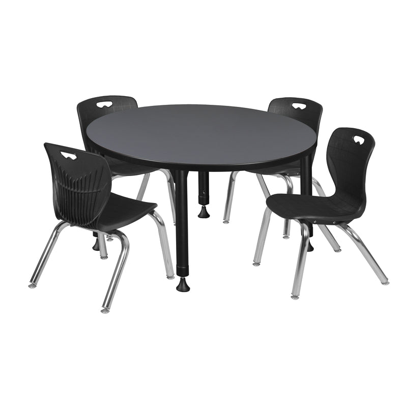 Regency Kee 36 in. Round Adjustable Classroom Table & 4 Andy 12 in. Stack Chairs - SchoolOutlet