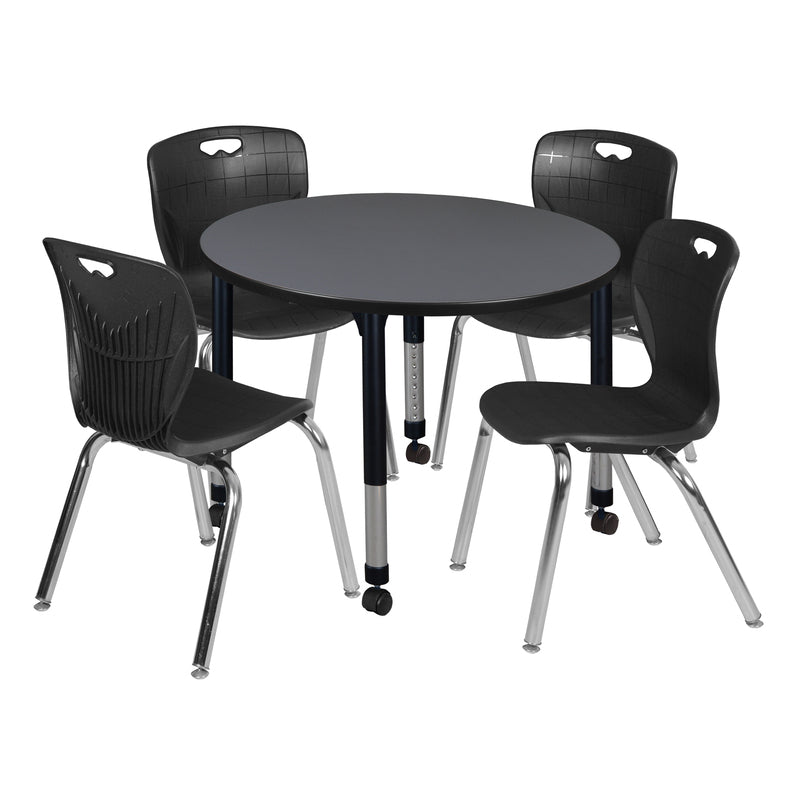 Regency Kee 36 in. Round Adjustable Classroom Table & 4 Andy 18 in. Stack Chairs - SchoolOutlet
