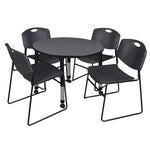 Regency Kee Round Mobile Height Adjustable Classroom Table and 4 Black Zeng Stack Chairs 36