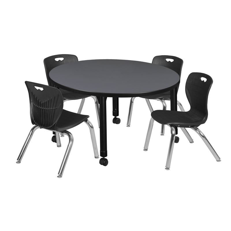 Regency Kee 36 in. Round Adjustable Classroom Table & 4 Andy 12 in. Stack Chairs - SchoolOutlet