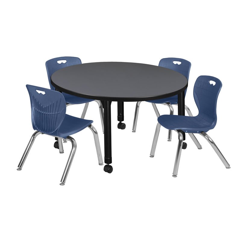Regency Kee 36 in. Round Adjustable Classroom Table & 4 Andy 12 in. Stack Chairs - SchoolOutlet