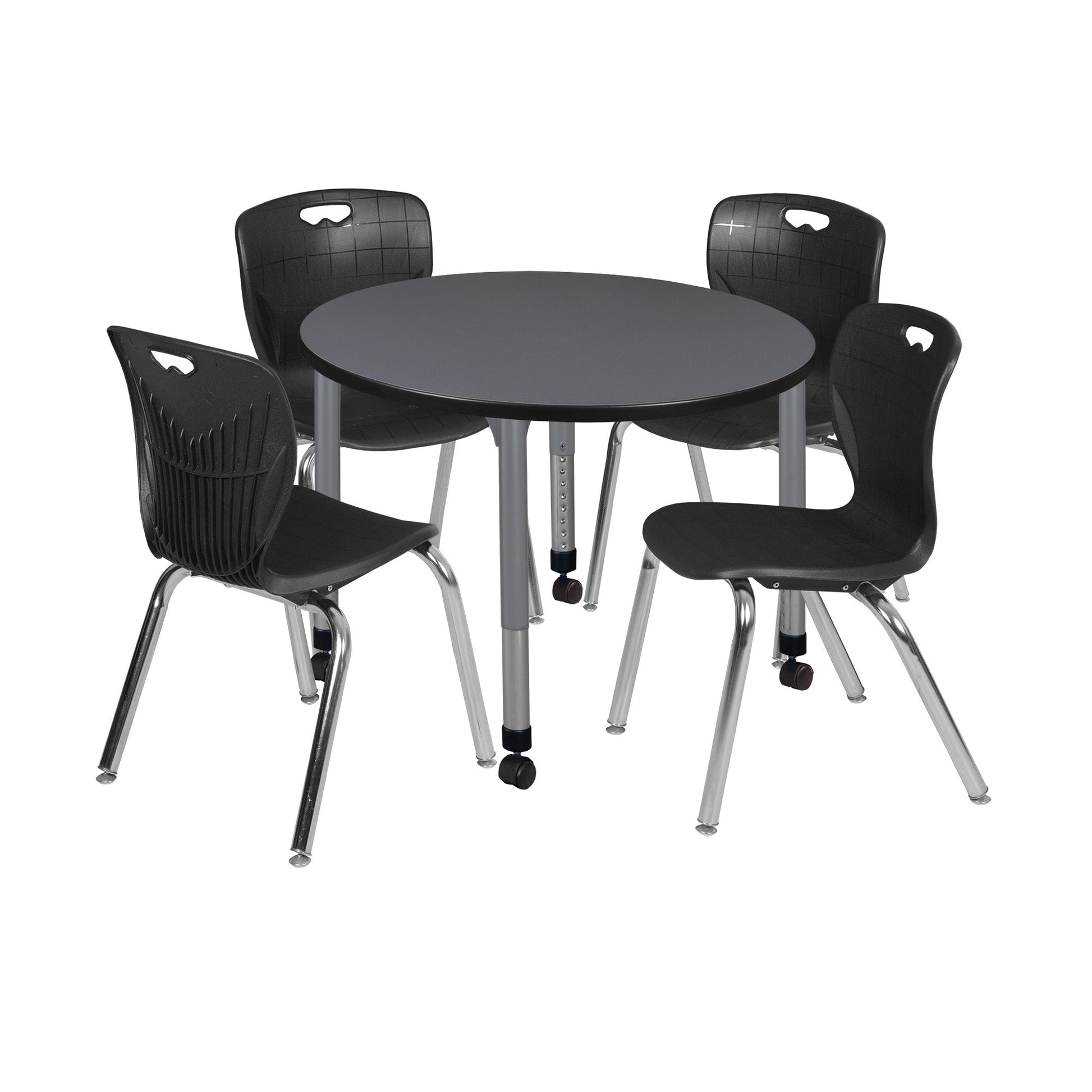 Regency Kee 36 in. Round Adjustable Classroom Table & 4 Andy 18 in. Stack Chairs - SchoolOutlet
