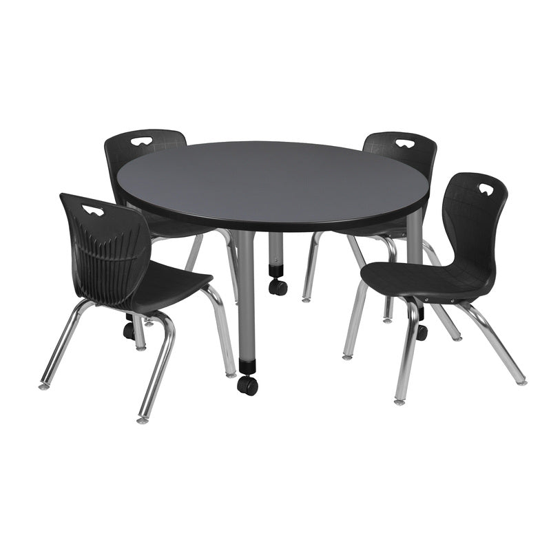 Regency Kee 36 in. Round Adjustable Classroom Table & 4 Andy 12 in. Stack Chairs - SchoolOutlet