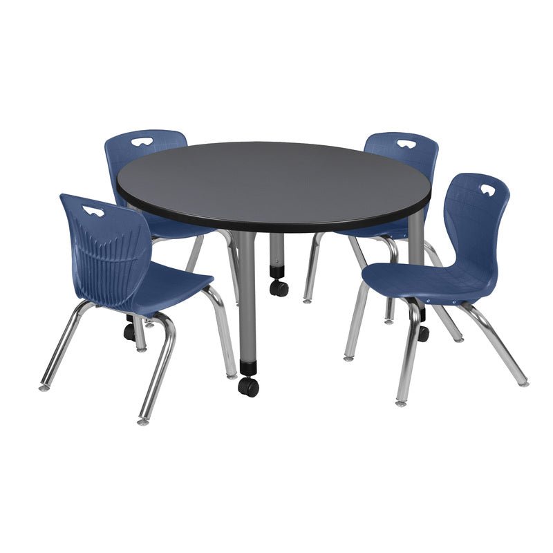 Regency Kee 36 in. Round Adjustable Classroom Table & 4 Andy 12 in. Stack Chairs - SchoolOutlet