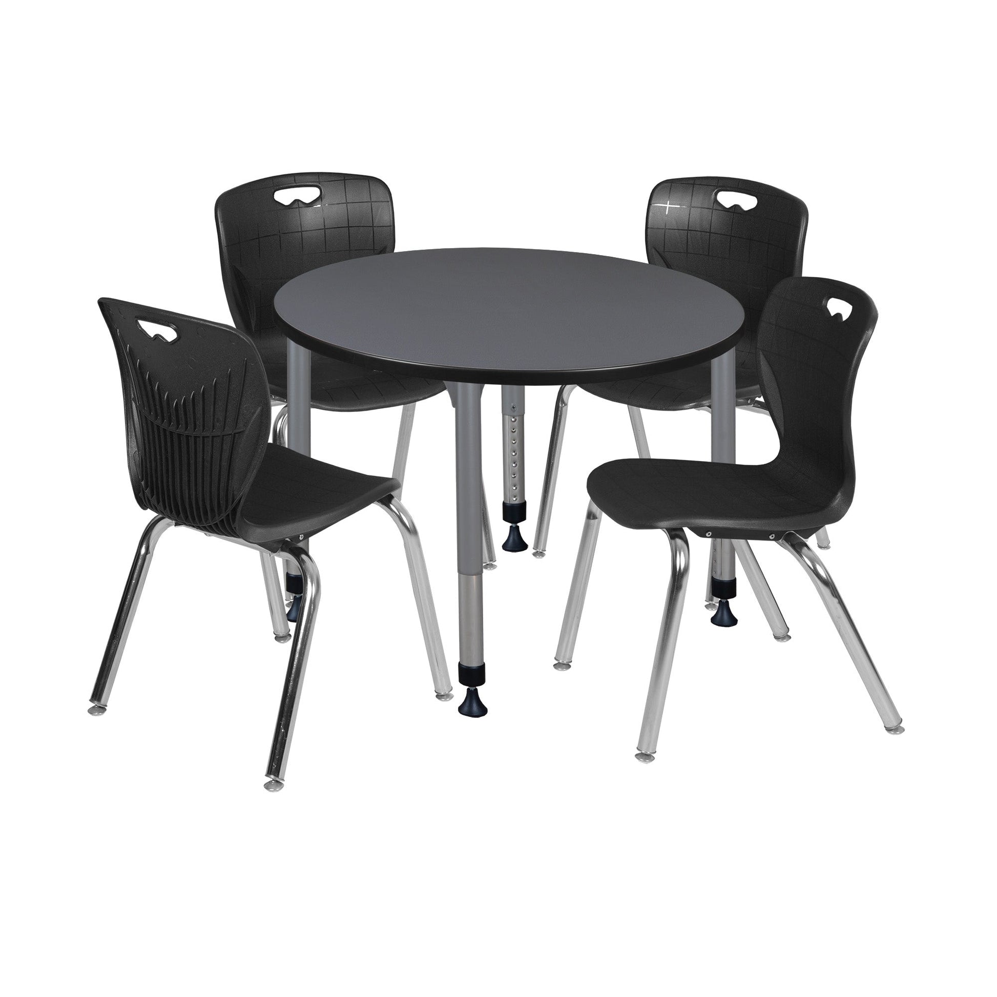 Regency Kee 36 in. Round Adjustable Classroom Table & 4 Andy 18 in. Stack Chairs - SchoolOutlet