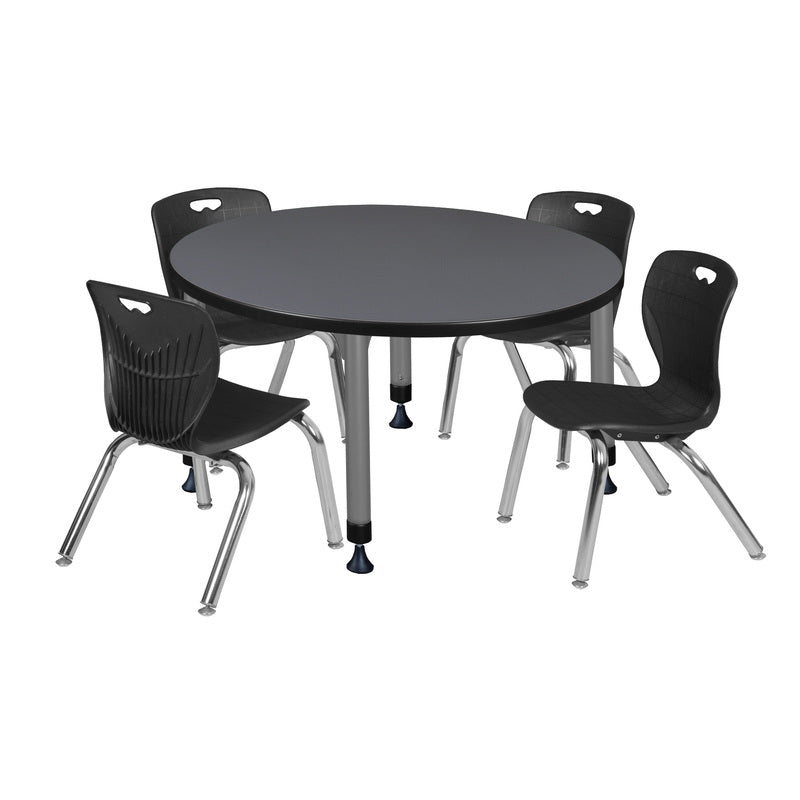 Regency Kee 36 in. Round Adjustable Classroom Table & 4 Andy 12 in. Stack Chairs - SchoolOutlet