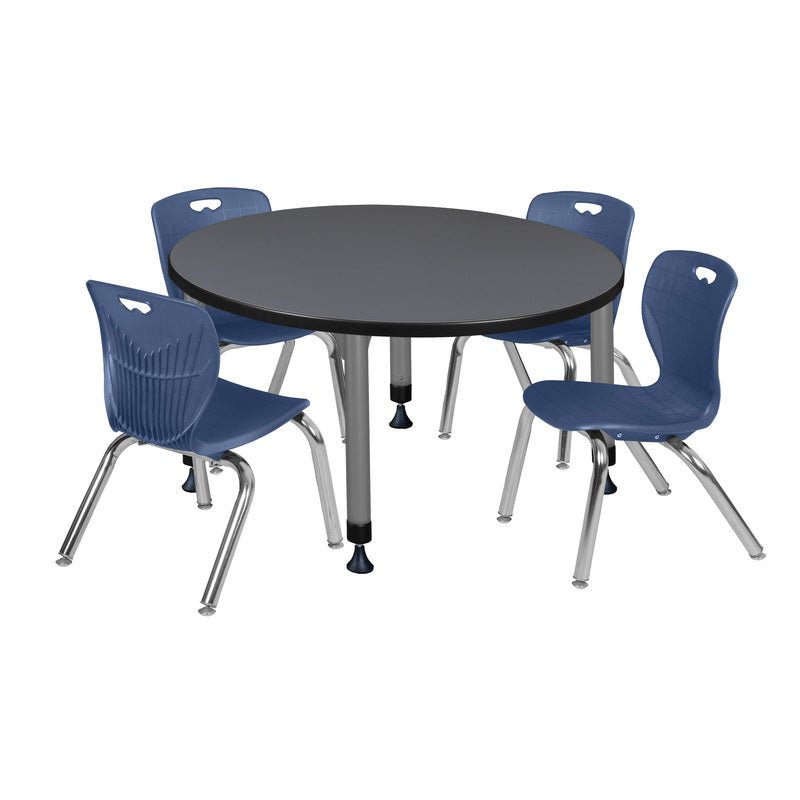 Regency Kee 36 in. Round Adjustable Classroom Table & 4 Andy 12 in. Stack Chairs - SchoolOutlet