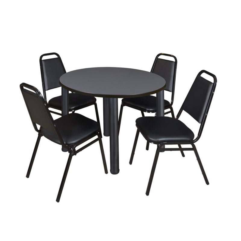 Regency Kee Round Versatile Breakroom Table with 4 Black Restaurant Stack Chairs 36"W x 36"D x 29"H (REG - TB36RP - 29) - SchoolOutlet